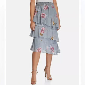 Walter‎ Baker Floral Tiered Asymmetrical Midi Skirt Gray SZ XS Fairy Grunge Y2K